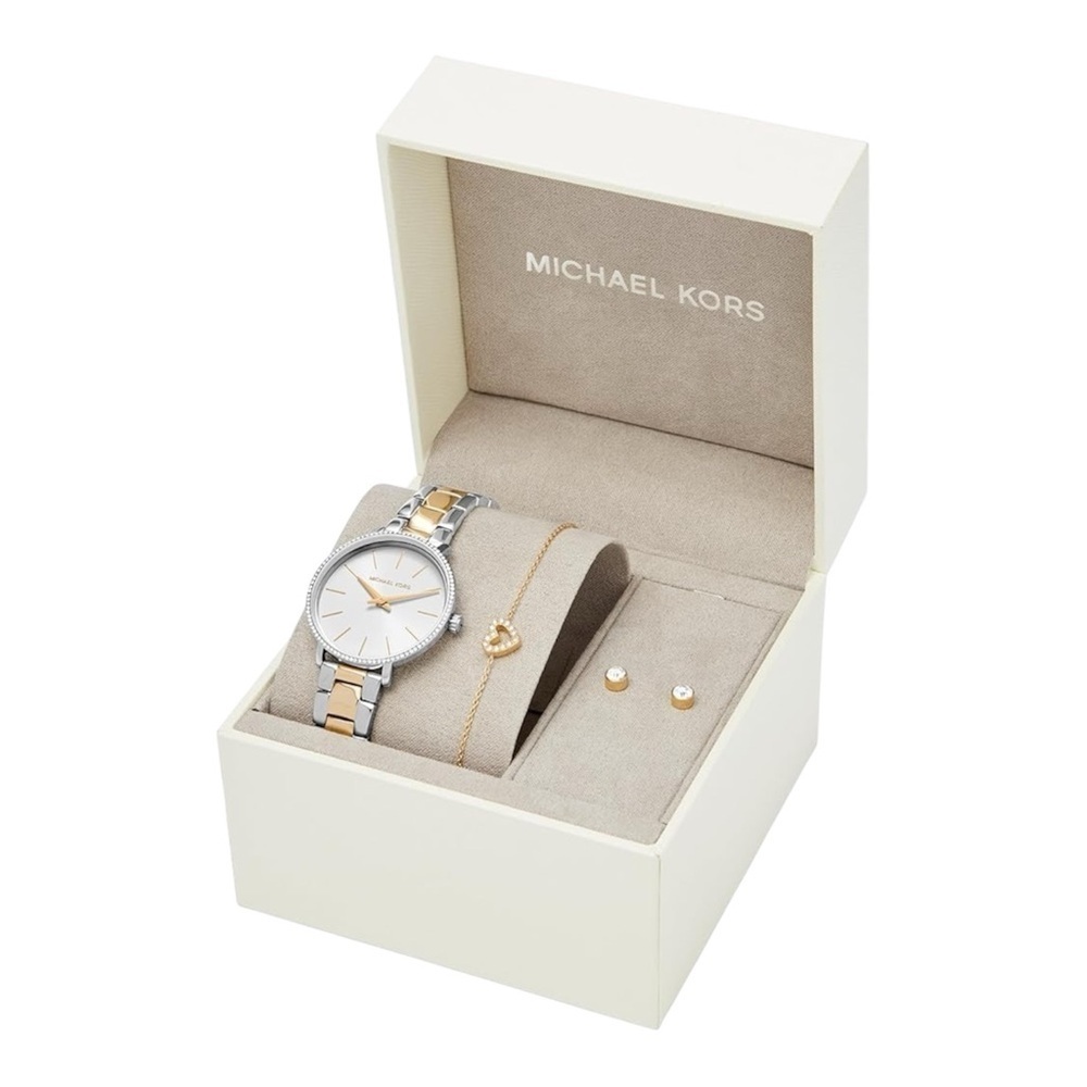 Michael Kors Women's Pyper Two-Tone 32mm Watch and Jewelry Gift Set MK1041. NEW